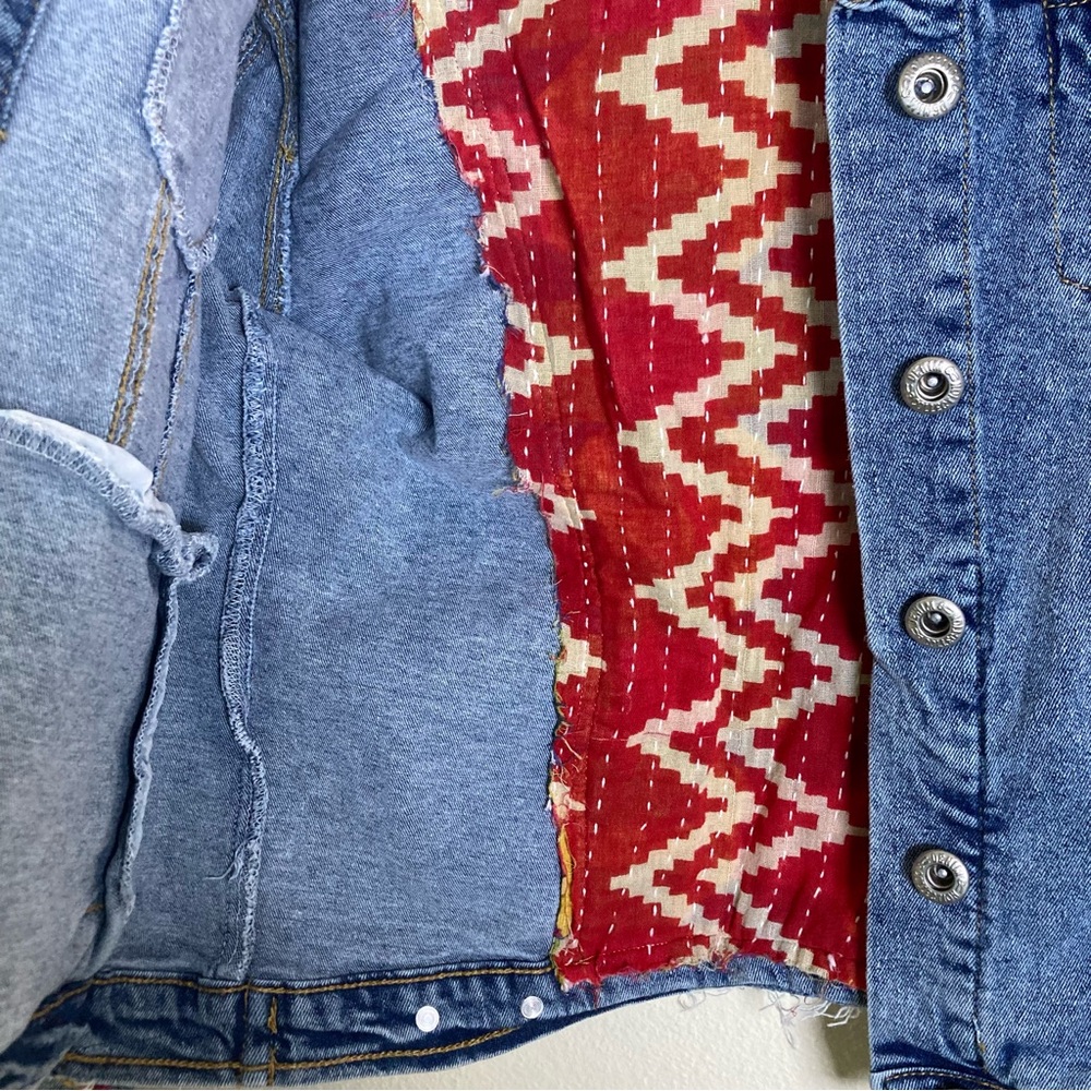 Upcycled Love Patch Denim Jacket Medium Unique NWT - image 13